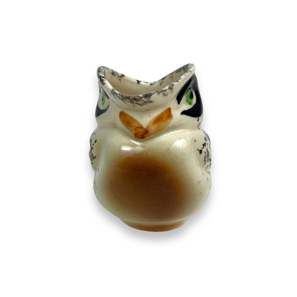 VINTAGE MCMASTER POTTERY OWL CREAMER HAND PAINTED BLACK SPATTER - Picture 2 of 5